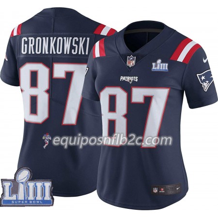 Camiseta Mujer NFL New England Patriots Rob Gronkowski 87 Nike Azul 2019 Super Bowl LIII Camiseta Mujer NFL New England Patriots Rob Gronkowski 87 Nike Azul 2019 Super Bowl LIII